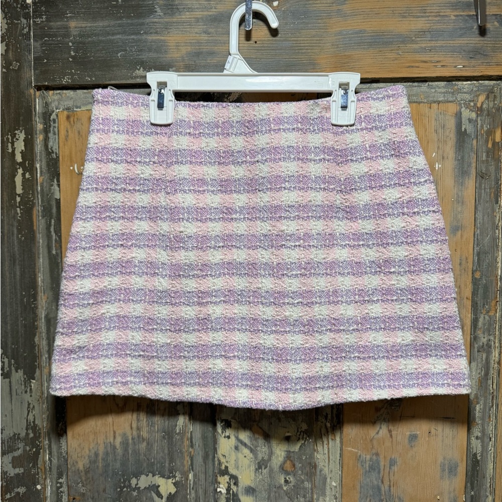 Zara NWT Pink & Purple Plaid A-Line Mini Skirt Size Medium